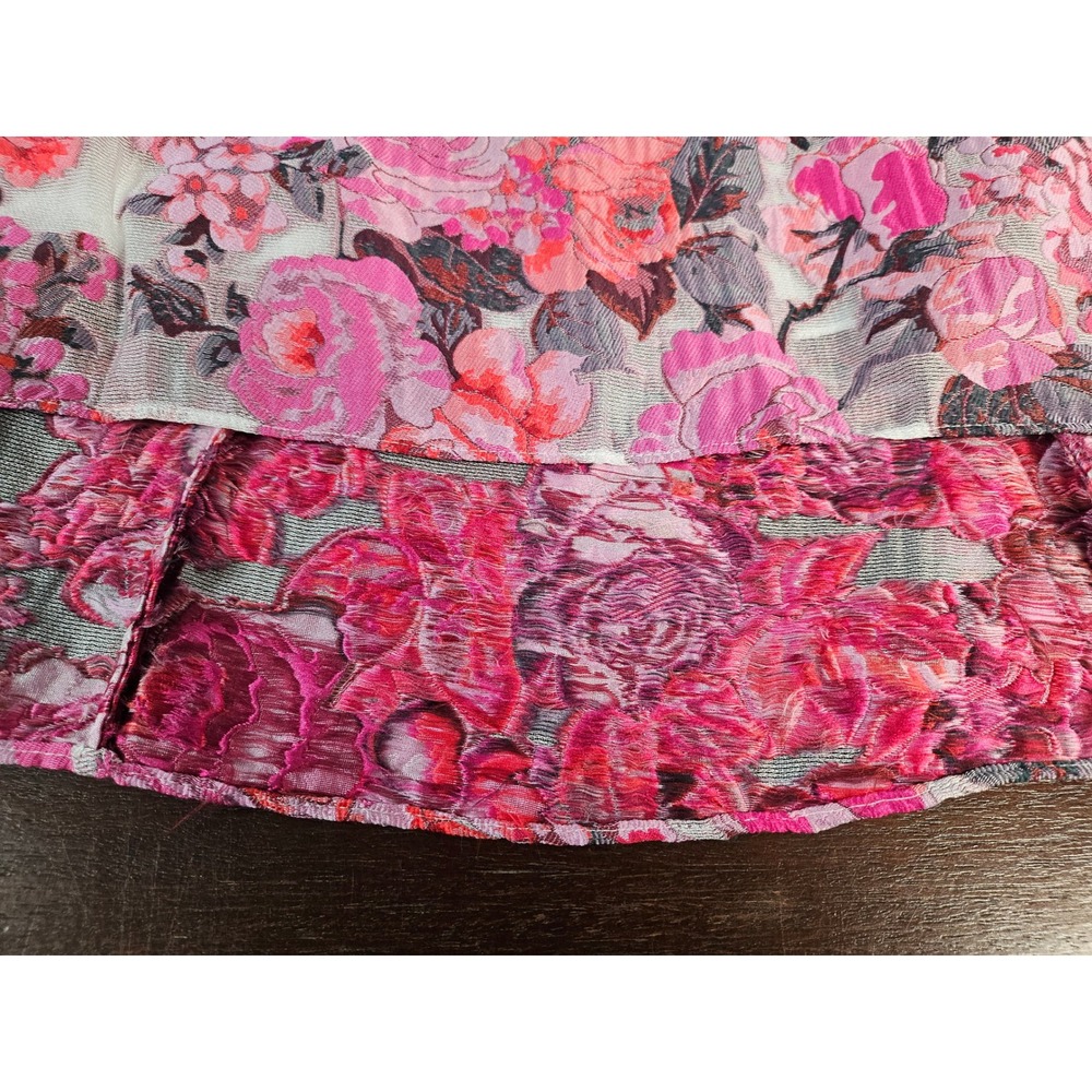 Adrianna Papell Dress Size 6 Floral Sheer Jacquard Off Shoulder Pink Multi - Picture 3 of 15
